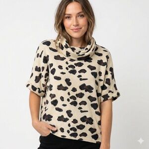 First Love by Lovelyn Leopard Cowl Neck Poncho Sweater Top Size Medium